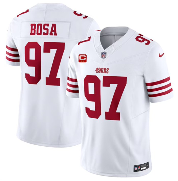Men's San Francisco 49ers #97 Nick Bosa White 2023 F.U.S.E. With 2-Star C Patch Vapor Untouchable Limited Stitched Football Jersey Men's San Francisco 49ers #97 Nick Bosa White 2023 F.U.S.E. With 2-Star C Patch Vapor Untouchable Limited Stitched Football Jersey