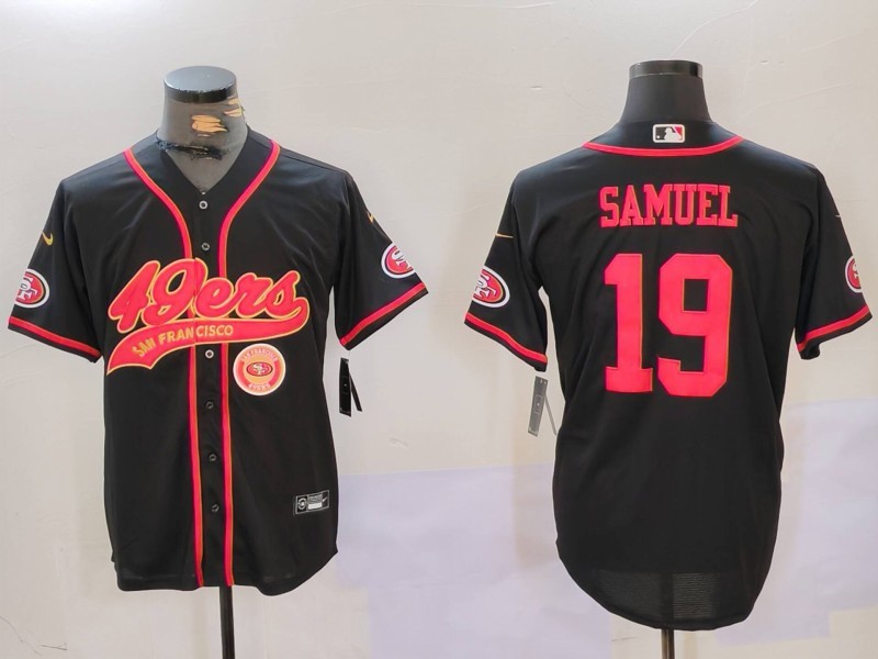 Men's San Francisco 49ers#19 Deebo Samuel Black With Patch Cool Base Stitched Baseball Jersey 1 Men's San Francisco 49ers#19 Deebo Samuel Black With Patch Cool Base Stitched Baseball Jersey 1