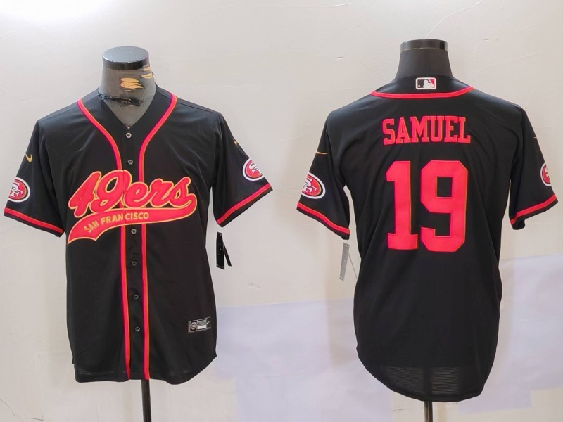 Men's San Francisco 49ers#19 Deebo Samuel Black With Patch Cool Base Stitched Baseball Jersey 3 Men's San Francisco 49ers#19 Deebo Samuel Black With Patch Cool Base Stitched Baseball Jersey 3
