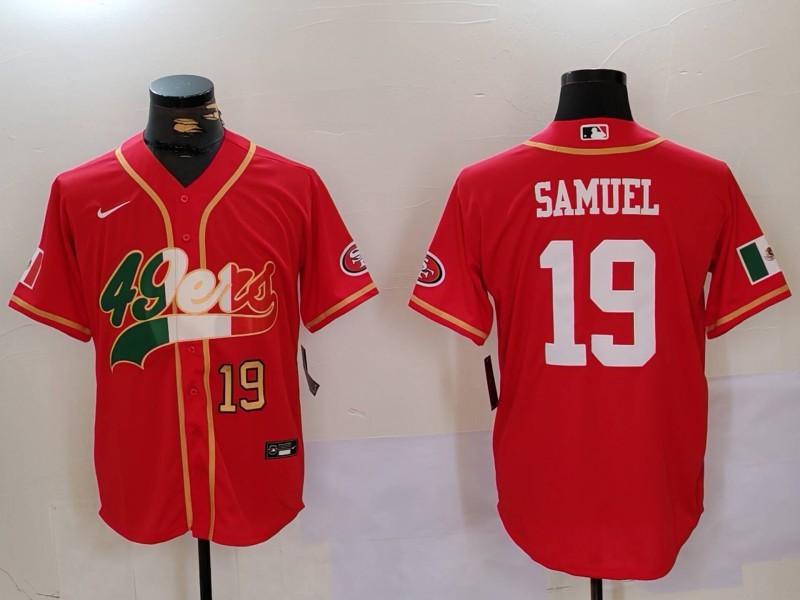 Men's San Francisco 49ers#19 Deebo Samuel Red With Patch Cool Base Stitched Baseball Jersey 3 Men's San Francisco 49ers#19 Deebo Samuel Red With Patch Cool Base Stitched Baseball Jersey 3