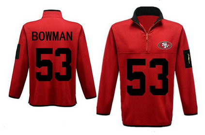 Men's San Francisco 49ers 53 Bowman Antigua Gray Fortune Sweater Knit Microfleece Quarter-Zip Pullover Red Jacket Men's San Francisco 49ers 53 Bowman Antigua Gray Fortune Sweater Knit Microfleece Quarter-Zip Pullover Red Jacket