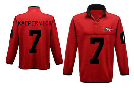 Men's San Francisco 49ers 7 Kaepernick Antigua Gray Fortune Sweater Knit Microfleece Quarter-Zip Pullover Red Jacket Men's San Francisco 49ers 7 Kaepernick Antigua Gray Fortune Sweater Knit Microfleece Quarter-Zip Pullover Red Jacket