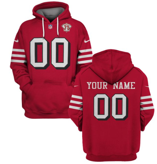 Men's San Francisco 49ers Active Custom 2021 Red 75th Anniversary Pullover Hoodie Men's San Francisco 49ers Active Custom 2021 Red 75th Anniversary Pullover Hoodie