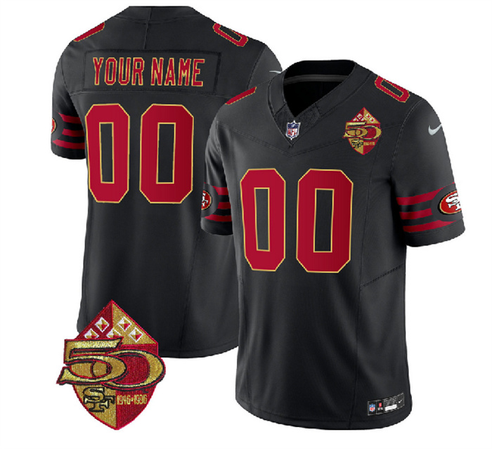 Men's San Francisco 49ers Active Player Custom Black 2023 F.U.S.E. 50th Patch Throwback Stitched Football Jersey Men's San Francisco 49ers Active Player Custom Black 2023 F.U.S.E. 50th Patch Throwback Stitched Football Jersey
