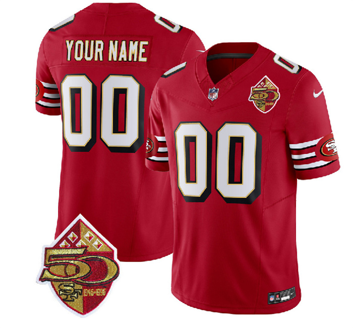 Men's San Francisco 49ers Active Player Custom Red 2023 F.U.S.E. 50th Patch Vapor Limited Stitched Football Jersey Men's San Francisco 49ers Active Player Custom Red 2023 F.U.S.E. 50th Patch Vapor Limited Stitched Football Jersey