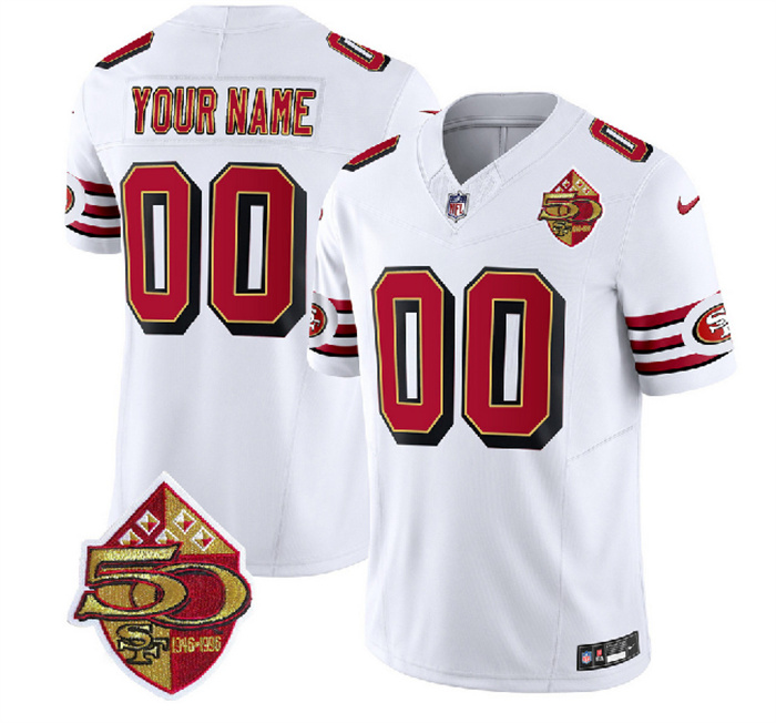 Men's San Francisco 49ers Active Player Custom White 2023 F.U.S.E. 50th Patch Vapor Untouchable Limited Stitched Football Jersey Men's San Francisco 49ers Active Player Custom White 2023 F.U.S.E. 50th Patch Vapor Untouchable Limited Stitched Football Jersey