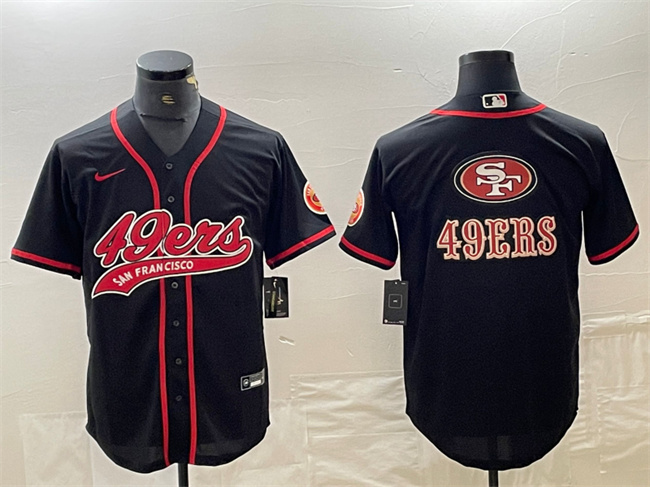 Men's San Francisco 49ers Black Team Big Logo With Patch Cool Base Stitched Baseball Jersey1