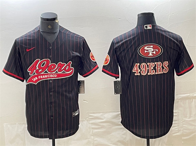 Men's San Francisco 49ers Black Team Big Logo With Patch Cool Base Stitched Baseball Jerseys 11