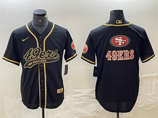 Men's San Francisco 49ers Black Team Big Logo With Patch Cool Base Stitched Baseball Jerseys1