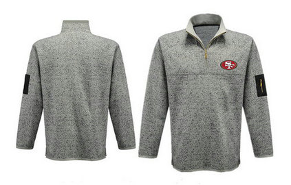 Men's San Francisco 49ers Blank Antigua Gray Fortune Sweater Knit Microfleece Quarter-Zip Pullover Light Gray Jacket Men's San Francisco 49ers Blank Antigua Gray Fortune Sweater Knit Microfleece Quarter-Zip Pullover Light Gray Jacket