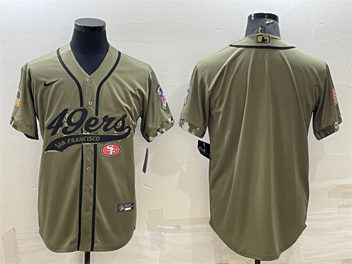 Men's San Francisco 49ers Blank Olive Salute To Service Cool Base Stitched Baseball Jersey Men's San Francisco 49ers Blank Olive Salute To Service Cool Base Stitched Baseball Jersey