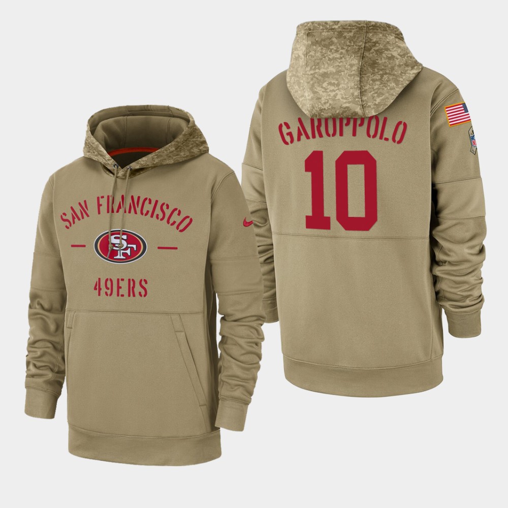 Men's San Francisco 49ers Jimmy Garoppolo 2019 Salute to Service Sideline Therma Pullover Hoodie - Tan Men's San Francisco 49ers Jimmy Garoppolo 2019 Salute to Service Sideline Therma Pullover Hoodie - Tan