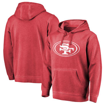 Men's San Francisco 49ers NFL Pro Line By Fanatics Branded Scarlet White Logo Shadow Washed Pullover Hoodie
