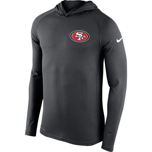 Men's San Francisco 49ers Nike Charcoal Stadium Touch Hooded Performance Long Sleeve T-Shirt Men's San Francisco 49ers Nike Charcoal Stadium Touch Hooded Performance Long Sleeve T-Shirt