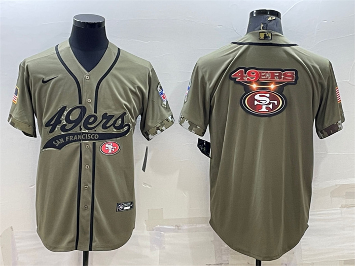 Men's San Francisco 49ers Olive Salute To Service Team Big Logo Cool Base Stitched Baseball Jersey Men's San Francisco 49ers Olive Salute To Service Team Big Logo Cool Base Stitched Baseball Jersey