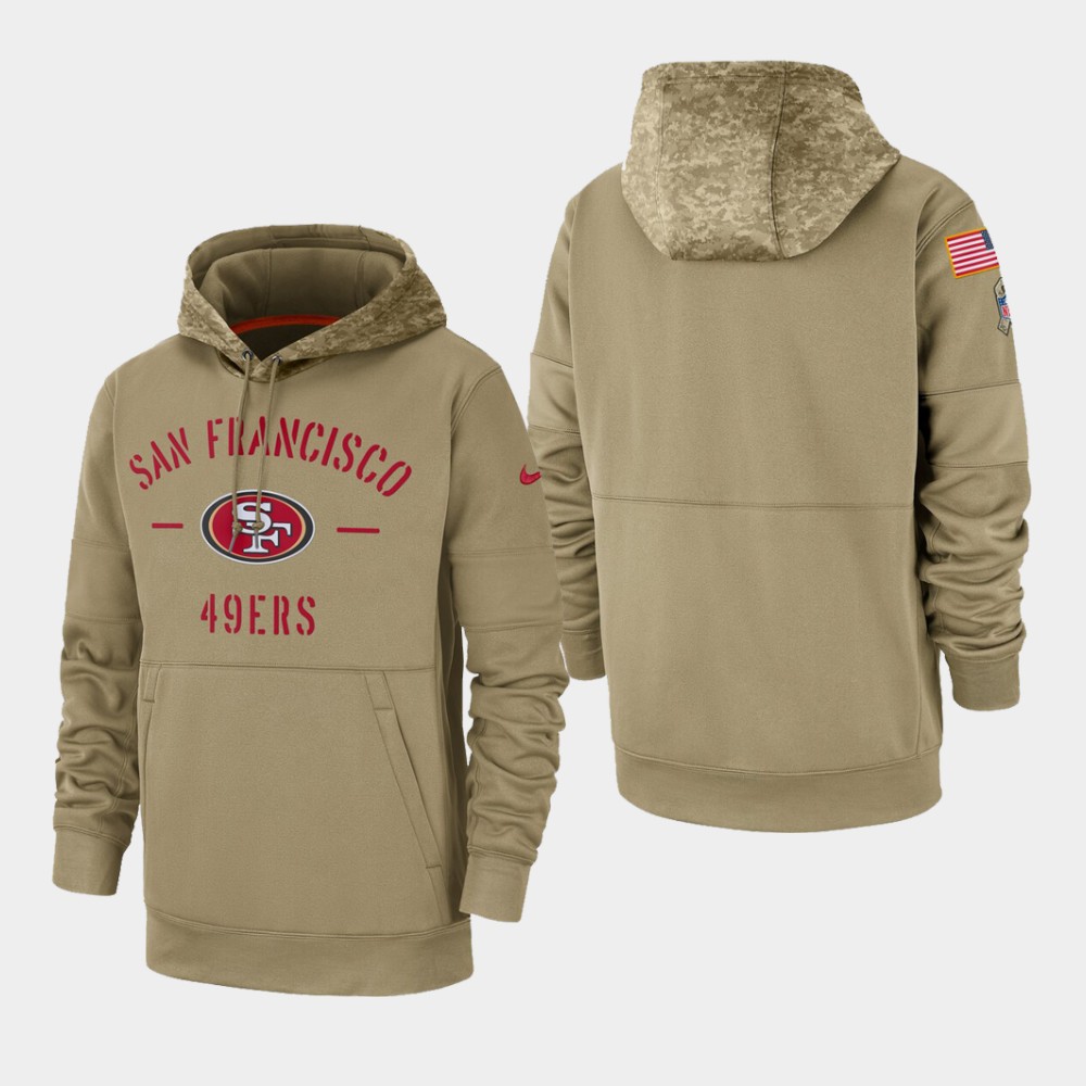 Men's San Francisco 49ers Tan 2019 Salute to Service Sideline Therma Pullover Hoodie Men's San Francisco 49ers Tan 2019 Salute to Service Sideline Therma Pullover Hoodie