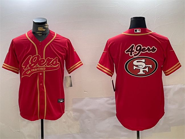 Men's San Francisco 49ers Team Big Logo Red Cool Base Stitched Baseball Jersey 1