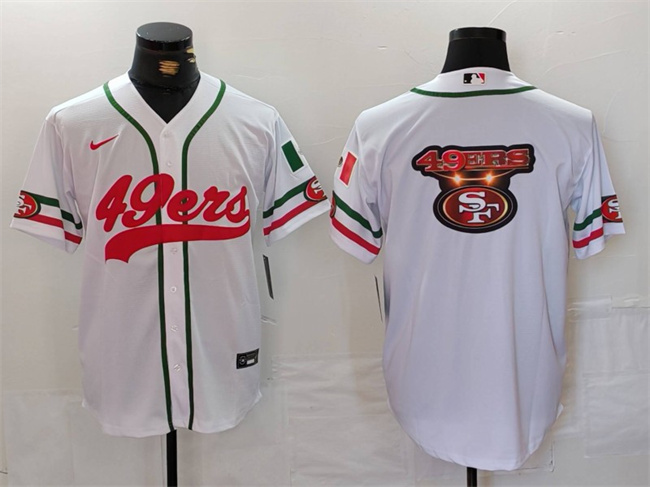 Men's San Francisco 49ers Team Big Logo White With Patch Cool Base Stitched Baseball Jersey1
