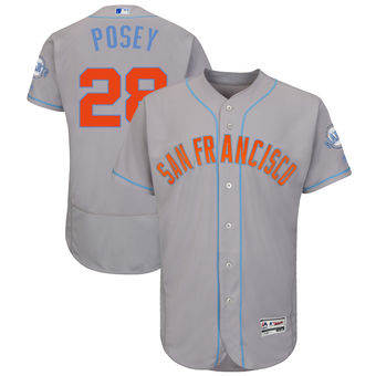 Men's San Francisco Giants Buster Posey Majestic Gray Father's Day FlexBase Jersey