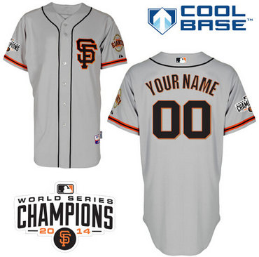 Men's San Francisco Giants Customized 2014 World Series Champion Patch Gray Road 2 Jersey Men's San Francisco Giants Customized 2014 World Series Champion Patch Gray Road 2 Jersey