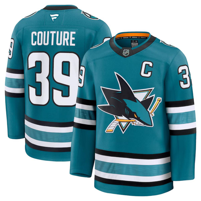 Men's San Jose Sharks #39 Logan Couture Teal 2024-25 Home Stitched Hockey Jersey Men's San Jose Sharks #39 Logan Couture Teal 2024-25 Home Stitched Hockey Jersey