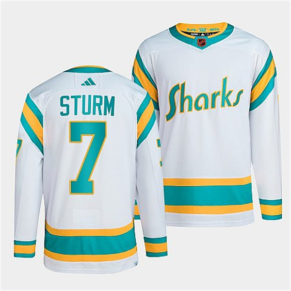 Men's San Jose Sharks #7 Nico Sturm White 2022 Reverse Retro Stitched Jersey Men's San Jose Sharks #7 Nico Sturm White 2022 Reverse Retro Stitched Jersey