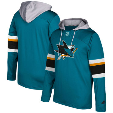 Men's San Jose Sharks Adidas Blue Silver Jersey Pullover Hoodie Men's San Jose Sharks Adidas Blue Silver Jersey Pullover Hoodie