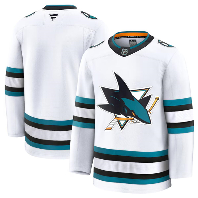 Men's San Jose Sharks Blank White 2024-25 Away Stitched Hockey Jersey Men's San Jose Sharks Blank White 2024-25 Away Stitched Hockey Jersey