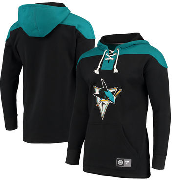 Men's San Jose Sharks Fanatics Branded Black Blue Breakaway Lace Up Hoodie Men's San Jose Sharks Fanatics Branded Black Blue Breakaway Lace Up Hoodie