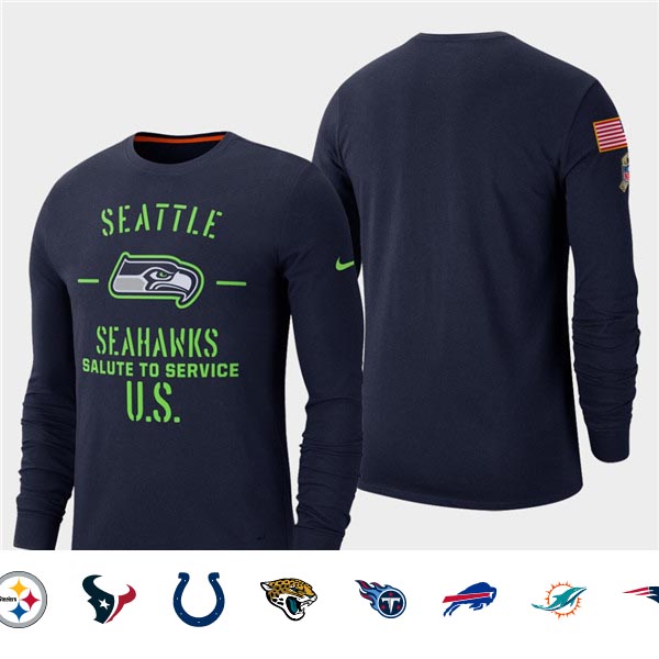 Men's Seahawks College Navy 2019 Salute to Service Sideline Long Sleeve T-Shirt
