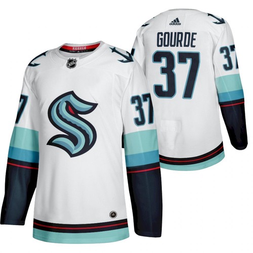 Men's Seattle #37 Kraken Yanni Gourde 2022 Away White Jersey Men's Seattle #37 Kraken Yanni Gourde 2022 Away White Jersey