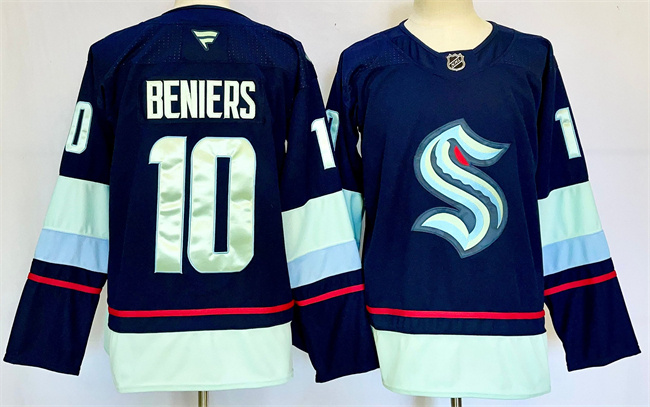 Men's Seattle Kraken #10 Matty Beniers Navy 2024-25 Home Stitched Hockey Jersey Men's Seattle Kraken #10 Matty Beniers Navy 2024-25 Home Stitched Hockey Jersey