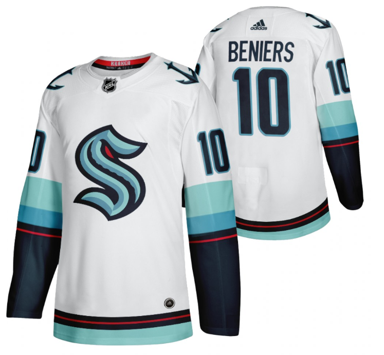 Men's Seattle Kraken #10 Matty Beniers White Stitched Jersey Men's Seattle Kraken #10 Matty Beniers White Stitched Jersey