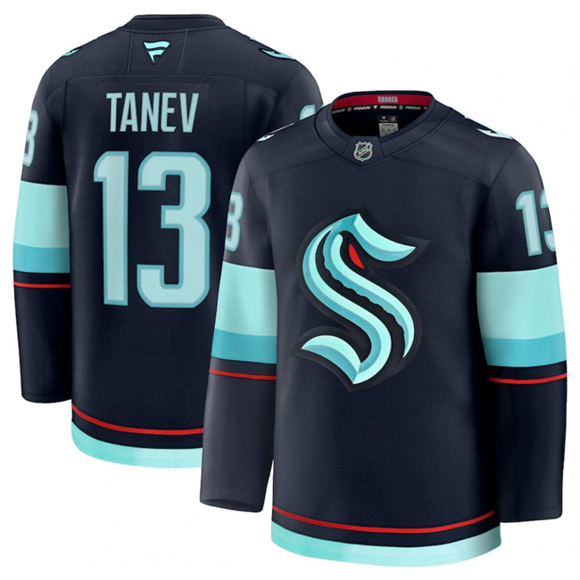 Men's Seattle Kraken #13 Brandon Tanev Navy 2024-25 Home Stitched Hockey Jersey Men's Seattle Kraken #13 Brandon Tanev Navy 2024-25 Home Stitched Hockey Jersey