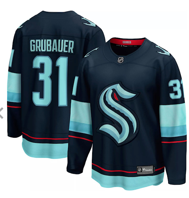 Men's Seattle Kraken #31 Paul Grubauer Navy Blue Adidas Stitched NHL Jersey Men's Seattle Kraken #31 Paul Grubauer Navy Blue Adidas Stitched NHL Jersey