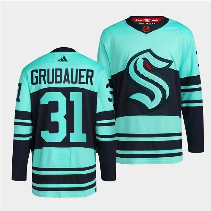 Men's Seattle Kraken #31 Philipp Grubauer Ice Blue 2022-23 Reverse Retro Stitched Jersey Men's Seattle Kraken #31 Philipp Grubauer Ice Blue 2022-23 Reverse Retro Stitched Jersey
