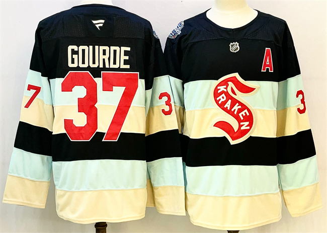 Men's Seattle Kraken #37 Yanni Gourde Deep Sea Blue Winter Classic With A Patch Stitched Hockey Jersey Men's Seattle Kraken #37 Yanni Gourde Deep Sea Blue Winter Classic With A Patch Stitched Hockey Jersey
