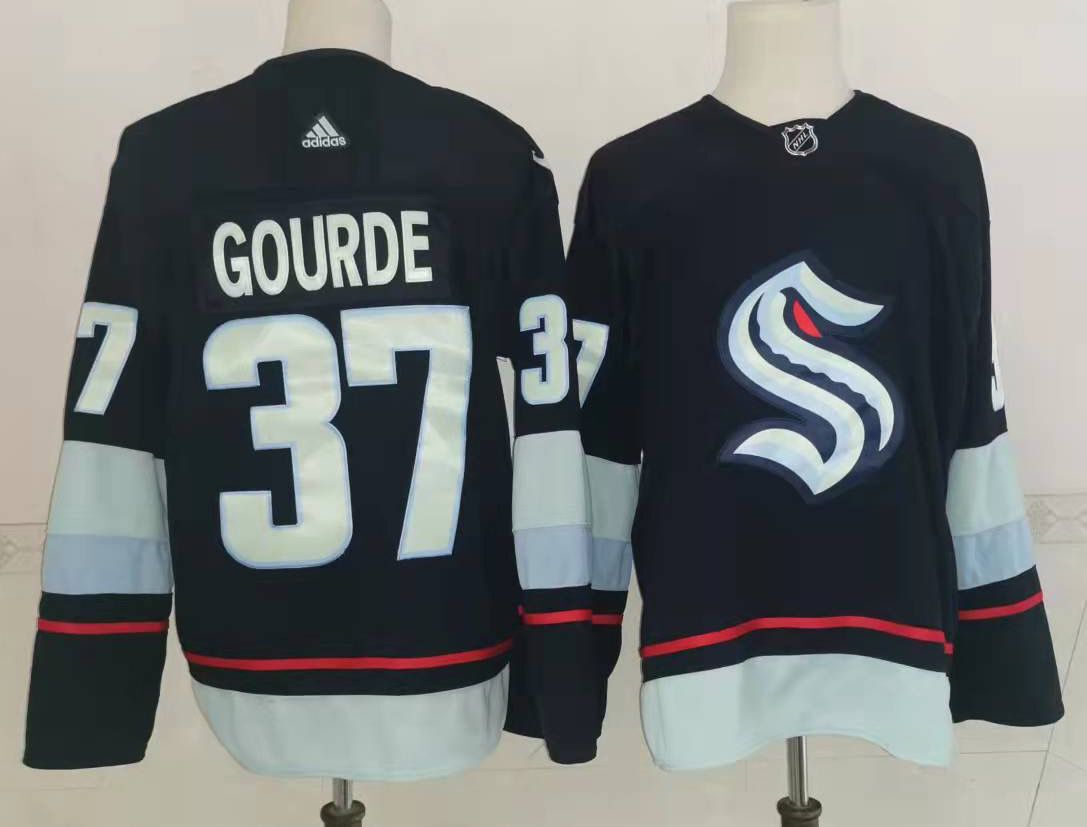 Men's Seattle Kraken #37 Yanni Gourde Navy Blue Adidas Stitched NHL Jersey Men's Seattle Kraken #37 Yanni Gourde Navy Blue Adidas Stitched NHL Jersey