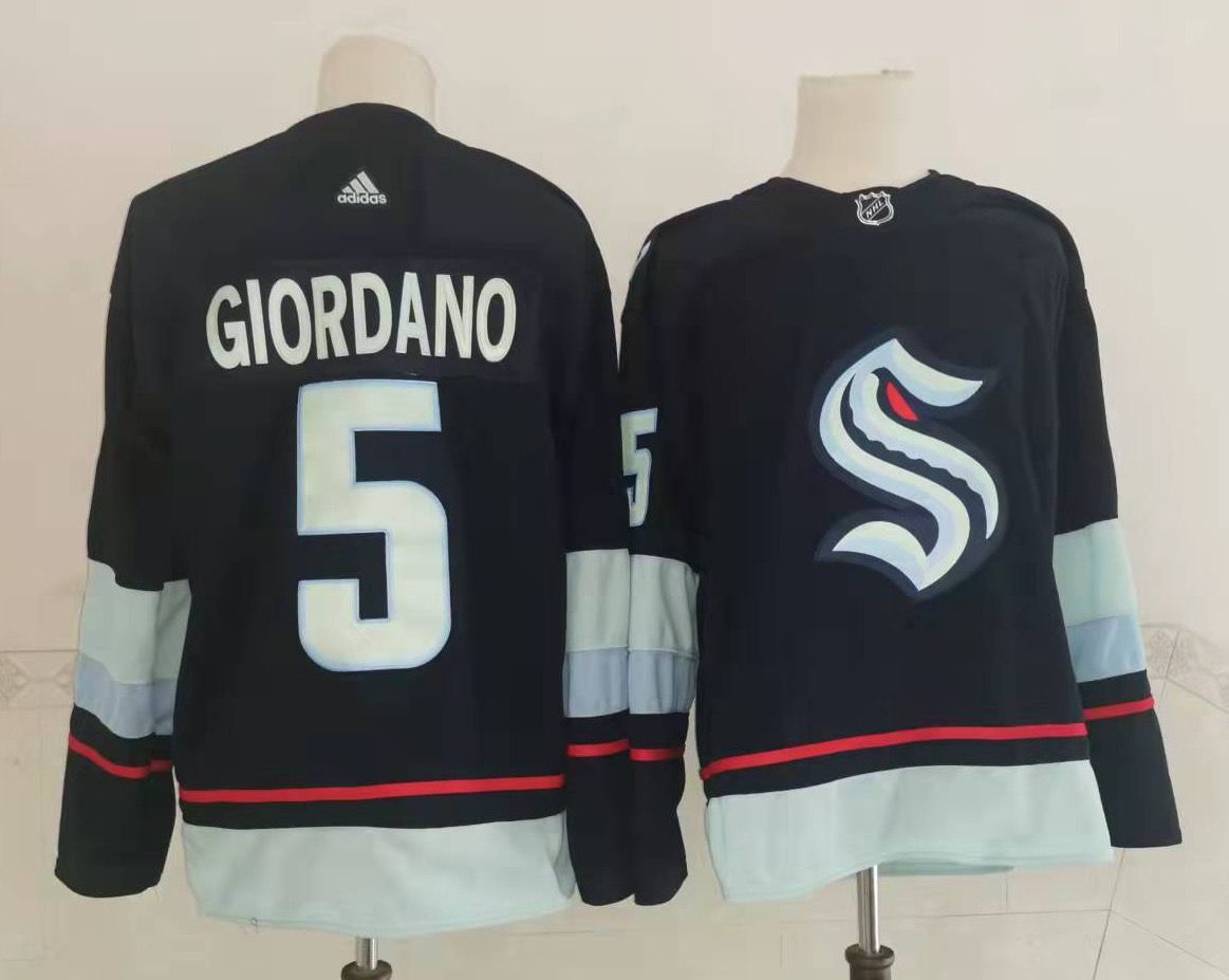 Men's Seattle Kraken #5 Mark Giordano Navy Blue Adidas Stitched NHL Jersey Men's Seattle Kraken #5 Mark Giordano Navy Blue Adidas Stitched NHL Jersey