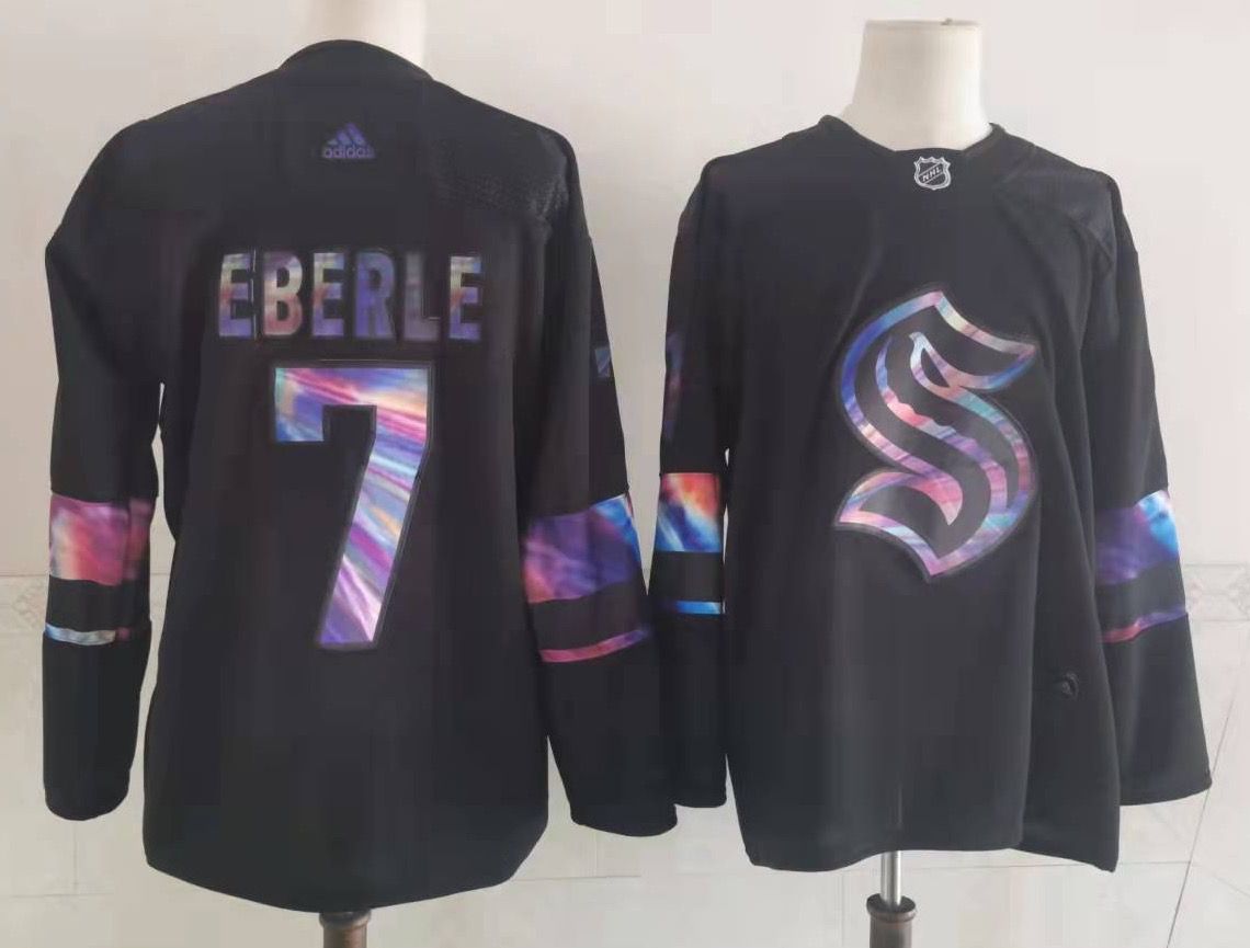 Men's Seattle Kraken #7 Jordan Eberle Black Iridescent Holographic Authentic Jersey Men's Seattle Kraken #7 Jordan Eberle Black Iridescent Holographic Authentic Jersey