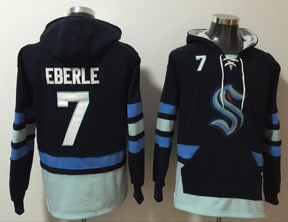 Men's Seattle Kraken #7 Jordan Eberle Navy Ageless Must-Have Lace-Up Pullover Hoodie Men's Seattle Kraken #7 Jordan Eberle Navy Ageless Must-Have Lace-Up Pullover Hoodie