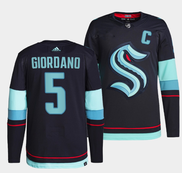 Men's Seattle Kraken 5 Mark Giordano Navy Stitched Jersey Men's Seattle Kraken 5 Mark Giordano Navy Stitched Jersey