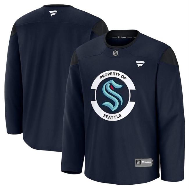 Men's Seattle Kraken Navy 2024-25 Team Practice Stitched Hockey Jersey Men's Seattle Kraken Navy 2024-25 Team Practice Stitched Hockey Jersey