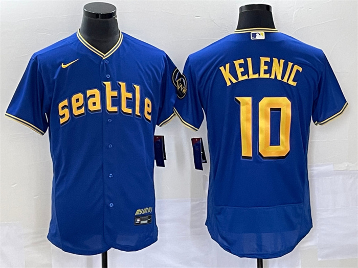 Men's Seattle Mariners #10 Jarred Kelenic Royal 2023 City Connect Flex Base Stitched Jersey Men's Seattle Mariners #10 Jarred Kelenic Royal 2023 City Connect Flex Base Stitched Jersey