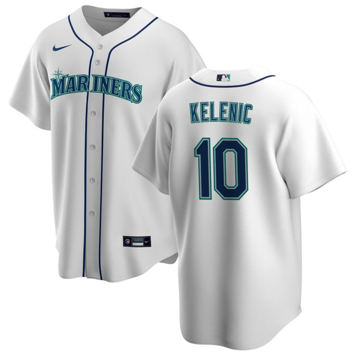Men's Seattle Mariners #10 Jarred Kelenic White Cool Base Stitched Jersey Men's Seattle Mariners #10 Jarred Kelenic White Cool Base Stitched Jersey