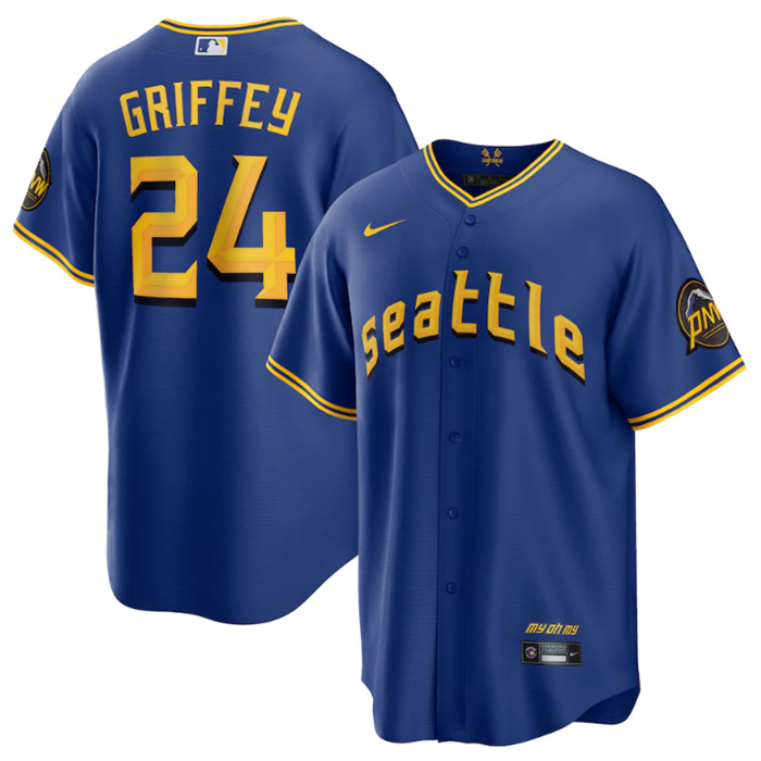 Men's Seattle Mariners #24 Ken Griffey Jr. Royal 2023 City Connect Cool Base Stitched Baseball Jersey Men's Seattle Mariners #24 Ken Griffey Jr. Royal 2023 City Connect Cool Base Stitched Baseball Jersey
