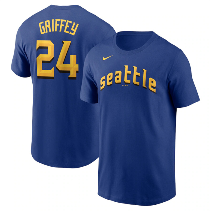 Men's Seattle Mariners #24 Ken Griffey Jr. Royal 2023 City Connect Name & Number T-Shirt Men's Seattle Mariners #24 Ken Griffey Jr. Royal 2023 City Connect Name & Number T-Shirt