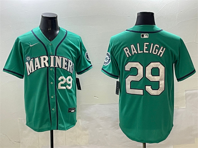 Men's Seattle Mariners #29 Cal Raleigh Aqua Limited Stitched Jersey Men's Seattle Mariners #29 Cal Raleigh Aqua Limited Stitched Jersey