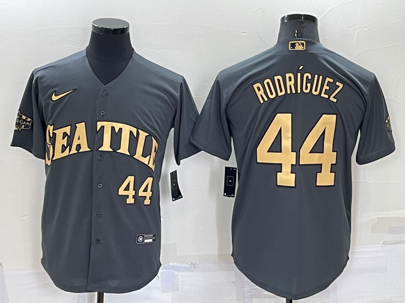Men's Seattle Mariners #44 Julio Rodríguez 2022 All-Star Charcoal Cool Base Stitched Baseball Jersey Men's Seattle Mariners #44 Julio Rodríguez 2022 All-Star Charcoal Cool Base Stitched Baseball Jersey