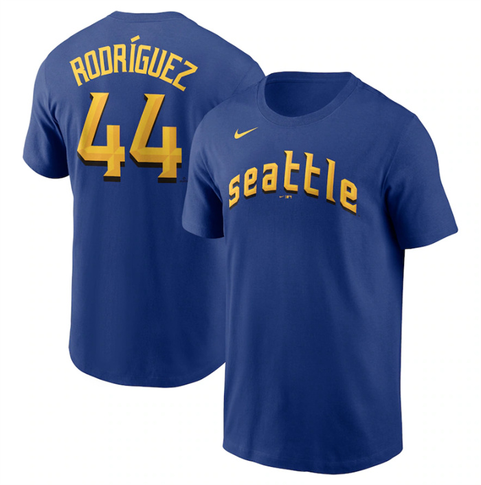 Men's Seattle Mariners #44 Julio Rodriguez Royal 2023 City Connect Name & Number T-Shirt Men's Seattle Mariners #44 Julio Rodriguez Royal 2023 City Connect Name & Number T-Shirt